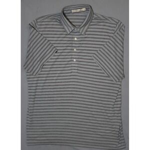 Criquet Mens XL Players Polo 4 Button Short Sleeve Blue Striped Pima Cotton